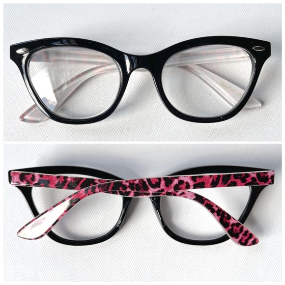 Vintage +2.25 Reading Glasses Pink Black Leopard Full Cat Eye - Picture 3 of 12